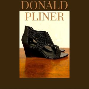 Donald J. Pliner Womens Verna Leather Woven Wedge Sandals Black Size 8 Medium